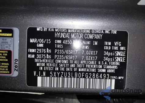 2015 Hyundai Santa Fe Sport 2.4L z USA, uszkodzony, nr VIN 5XYZU3LB0FG286493